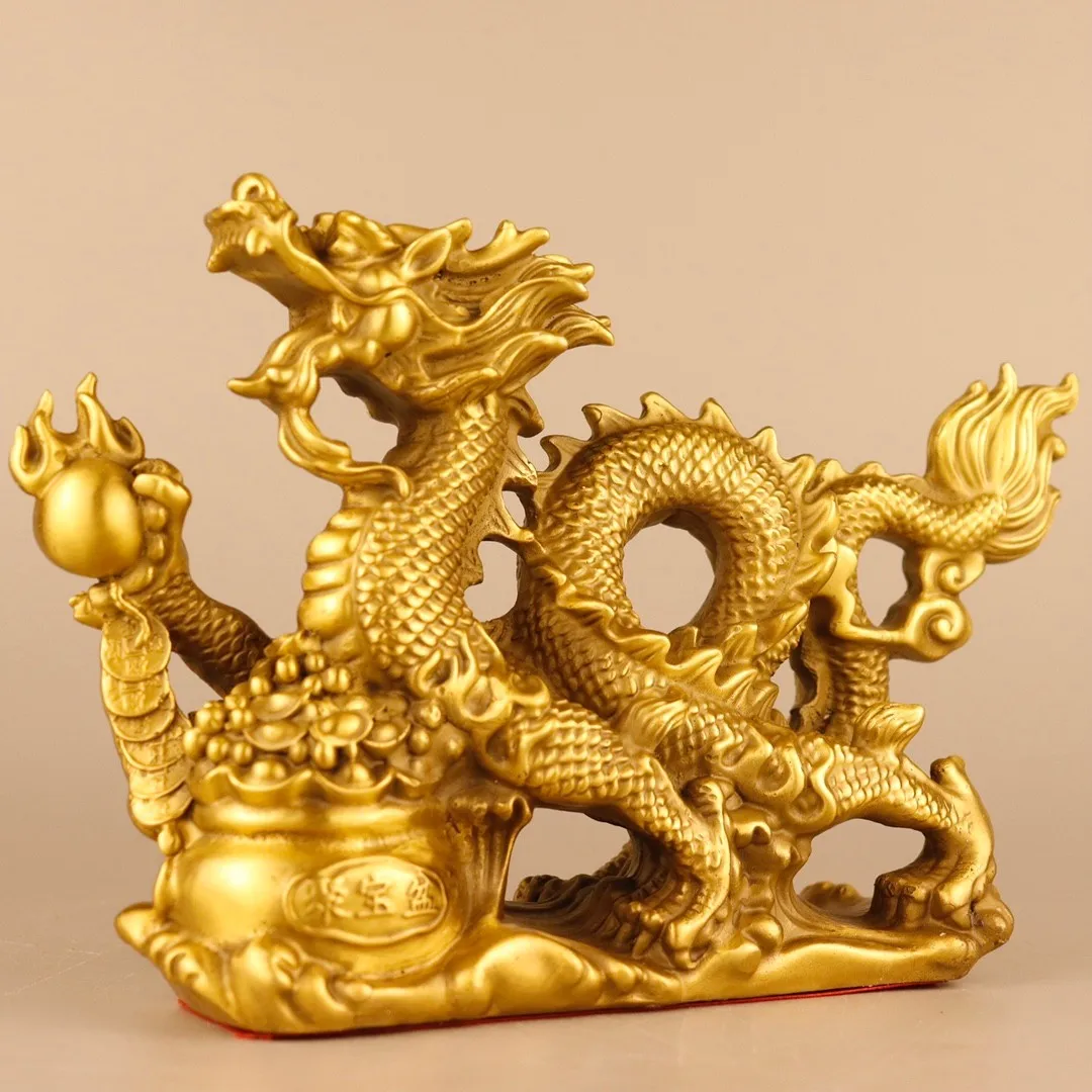 

150*230mm Yellow Copper Gold Chinese Dragon Ornament Home Decoration Accessories For Living Room Office Desk Decorations Crafts