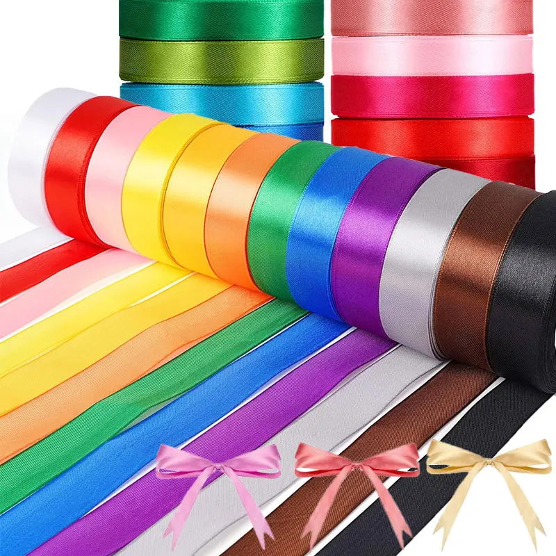 25Yards 6/10/15/20/25/40mm Satin Ribbon Rainbow Solid Fabric Ribbons for DIY Crafts Gift Wrapping Hair Bow Party Wedding Decor