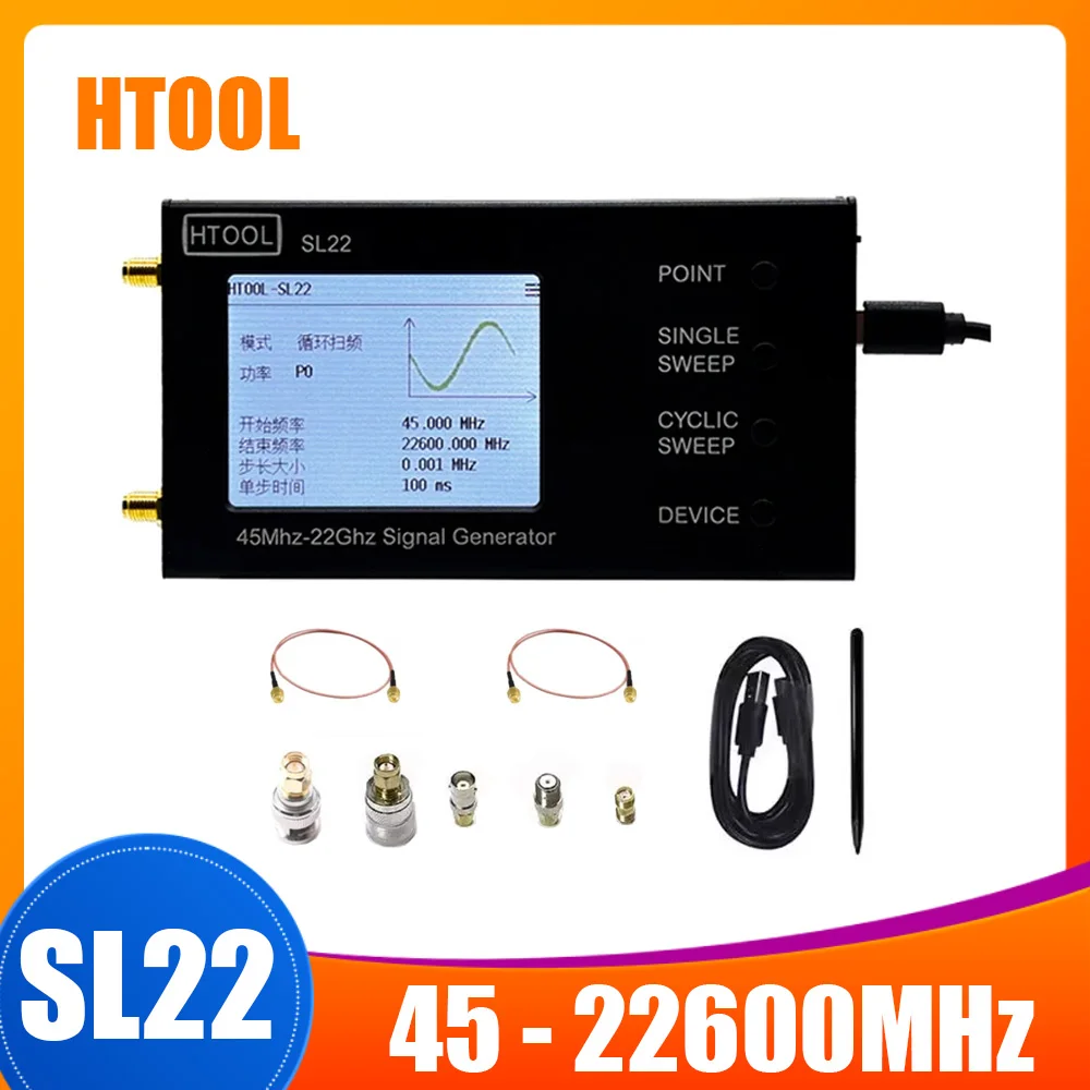 เครื่องกำเนิดสัญญาณ 45-22600MHz HTOOL SL22 แหล่งกำเนิดสัญญาณ LMX2820 P0-P7 กำลังขับ P0-P7 พัดลมระบายความร้อน รองรับสามภาษา 1