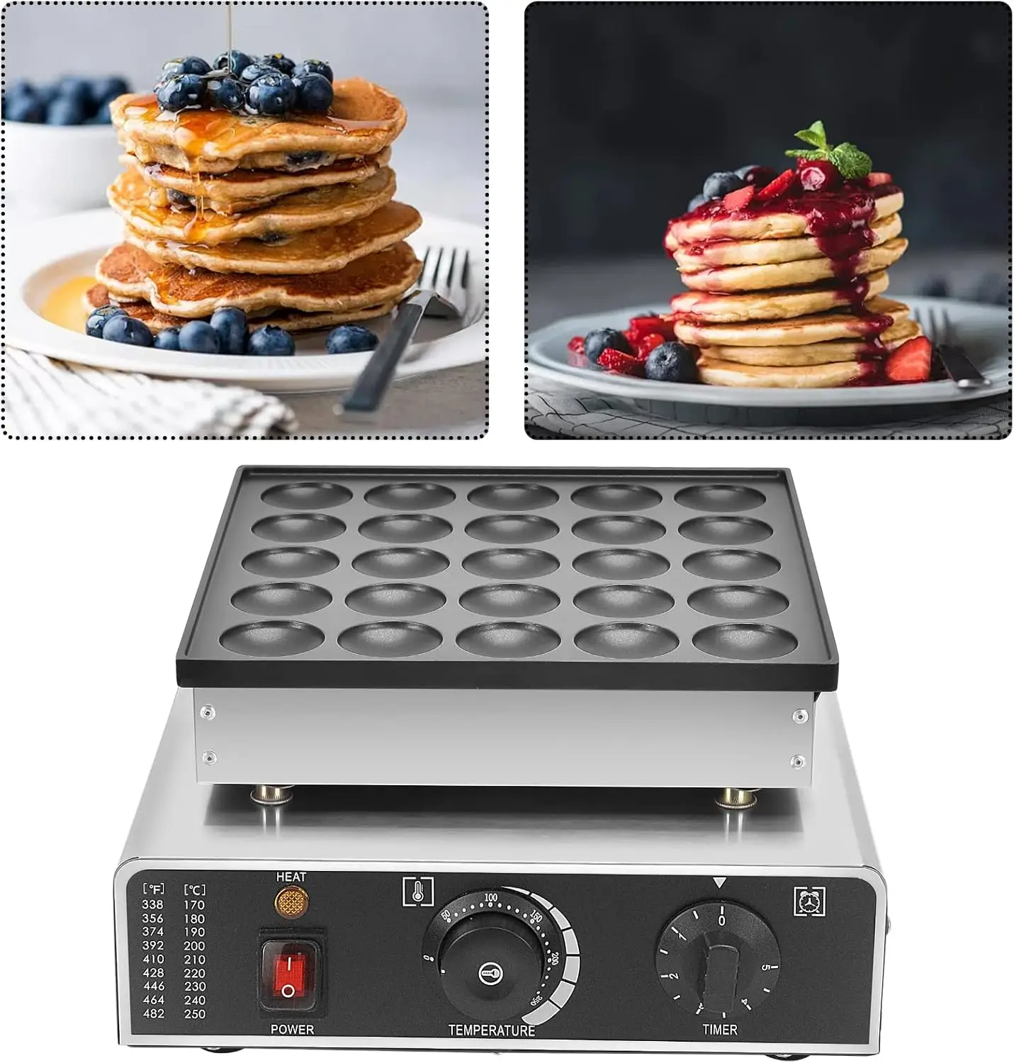 25Pcs Mini Dutch Pancake Maker, 950W Electric Non-stick Muffin Maker Machine, Poffertje Maker Dorayaki Pancake Maker 5