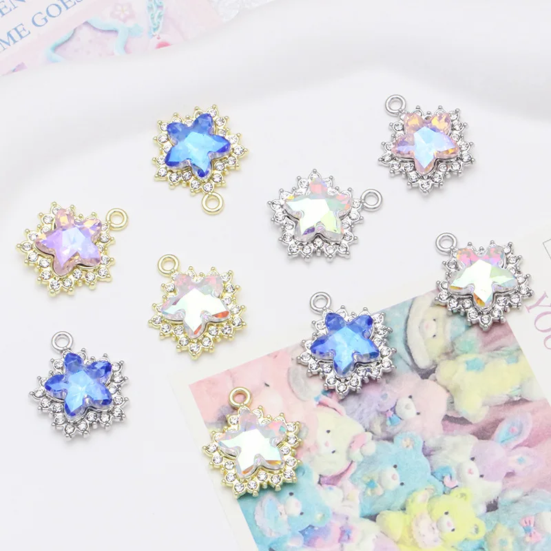 수제 스타 펜던트 참 라인석, 골든 실버 컬러 목걸이 귀걸이 펜던트 커넥터, DIY 쥬얼리 제작, 10 개