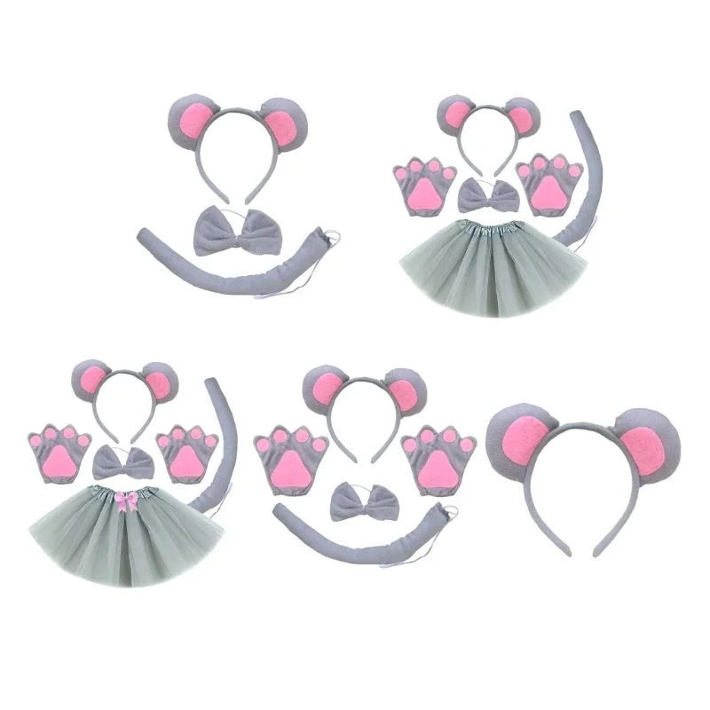 Children Boys Girls Role Play Mouse Costume Accessories Mouse Ears Headband Bowtie Gloves Tail Skirts for Party Stage Wear for Cosplay Costume