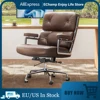 Adjustable Office Chair Genuine Leather Aluminum Alloy Frame Armchair  Swivel Chair for Office Study Living Room 1
