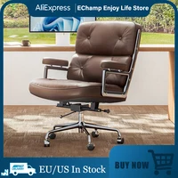Adjustable Office Chair Genuine Leather Aluminum Alloy Frame Armchair  Swivel Chair for Office Study Living Room 1
