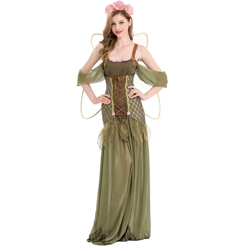

Fancy Forest Green Elf Flower Fairy Costume Cosplay For Women Halloween Costume For Adult Women Carnival Party Dress Up Suit