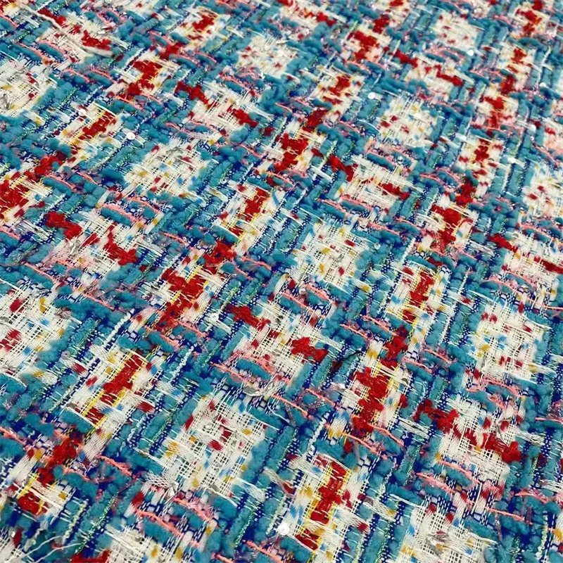 Fashionable Classic Blue Checkered Woven Autumn Thin Woolen Tweed Fabric Handmade DIY Sewing Accessories Material By The Meter