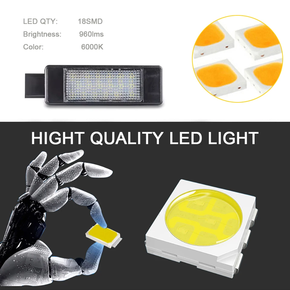 Lampes Plaque D'immatriculation LED 18 Perles - Lot De 2, Pour Peugeot 207 307 308, Citroën C2 C3 C4, Etc.