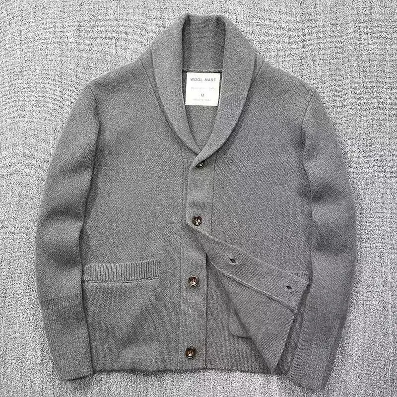 

Бесплатная доставка, свитер из 100% мериносовой шерсти, плотный мягкий кардиган с воротником-шалью из чистой шерсти, мужская повседневная трикотажная одежда, свитер, куртка
