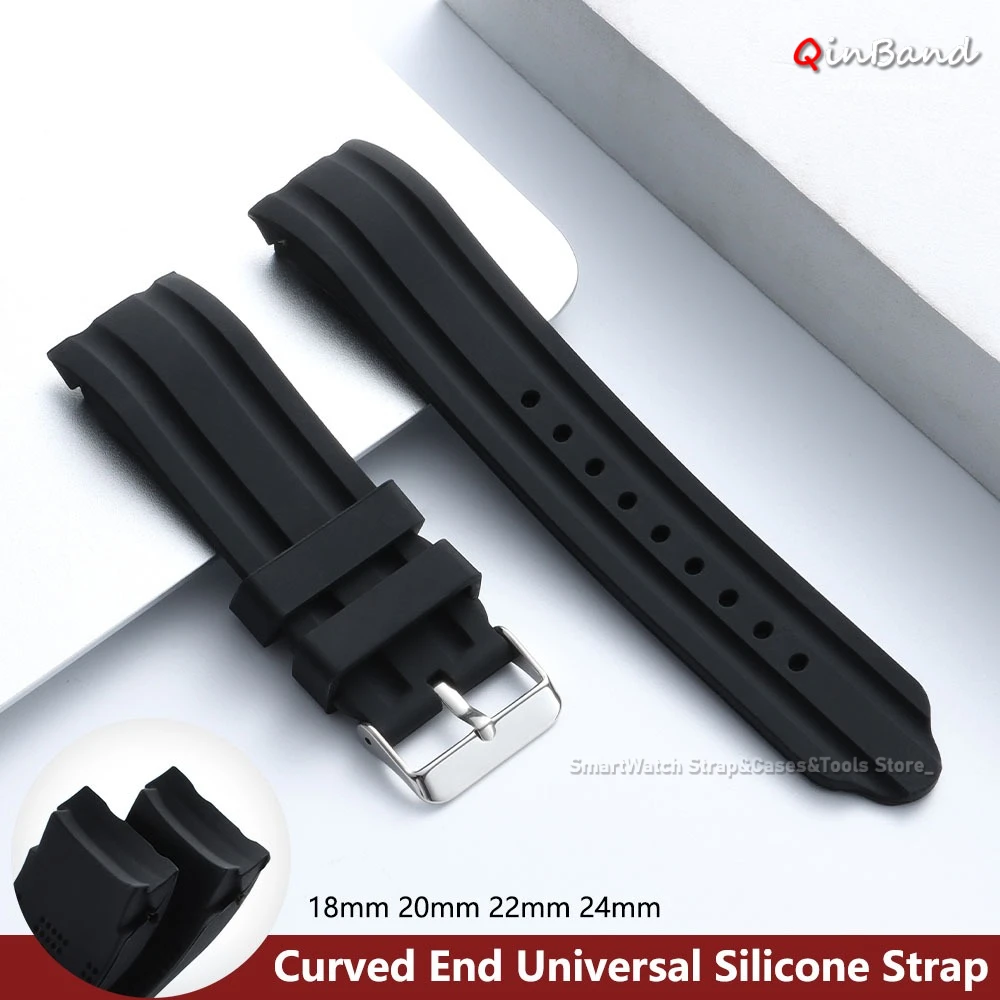 Curved End Silicone Waterproof Watch Strap - Soft & Thickened Bracelet