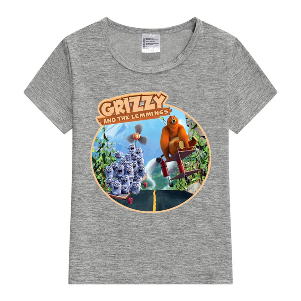 2024 New grizzy and the lemmings Kids T-Shirt Cartoon Print Kids T-Shirts Children Girls Tops Clothes 2