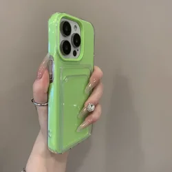 Elegant Clear Card Holder Phone Case with Wallet & Shockproof Protector - iPhone 13 Pro (Green)