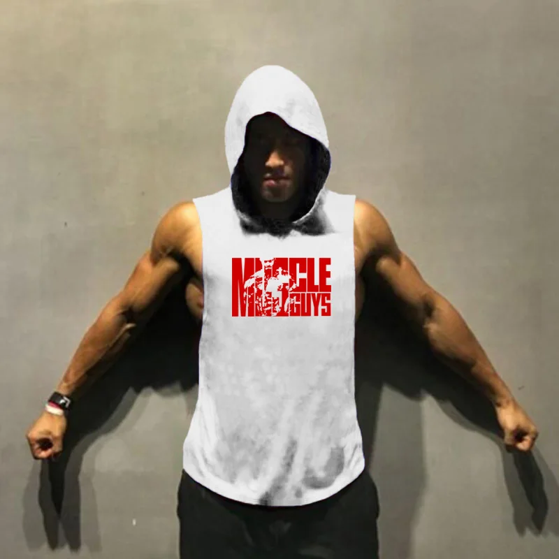 

Men's Hooded Hip Hop Vest Casual Sports Summer Fitness Muscle Loose Sleeveless T-shirt