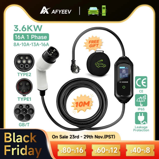 AFYEEV Portable Type2 IEC62196-2 EV Charger 16A GB/T EVSE Charging