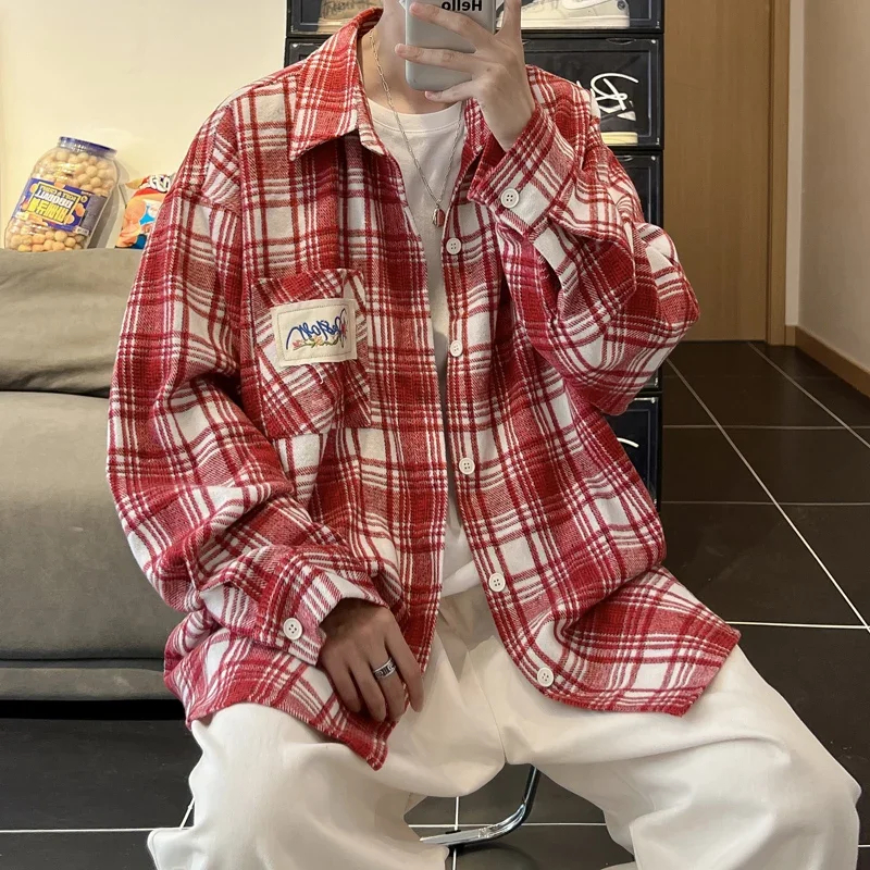 

Japanese Varsity Jackets Men Women Embroidery Lattice Loose Casual Spring Autumn Retro Outwear Casual Wool Blend Coats Unisex