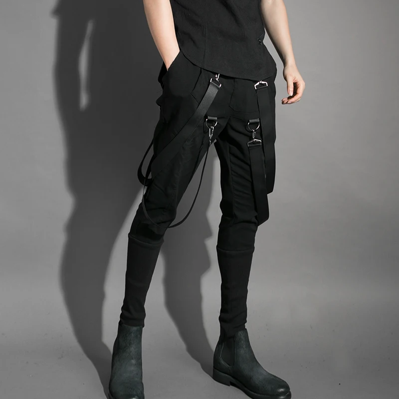 

Trousers Casual Man Harem Pants Men Wear Street Hip Ribbons Punk Cargo Hop Elastic Techwear Multi Joggers Waist Pockets