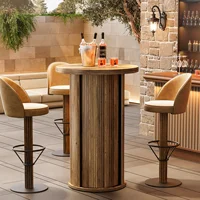 Tribesigns 35.4" Round Bar Table, Rustic Cocktail Table with 3-Tier Hidden Storage Shelves, Bistro High Top Pub Table 5