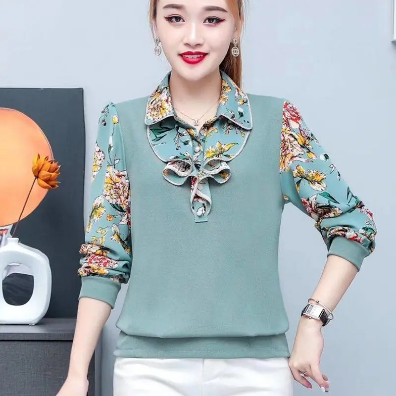 

Spring and Autumn Long-sleeved Mother's T-shirt Fashion New All-match Loose Outer Wear Women Blouse M-5XL