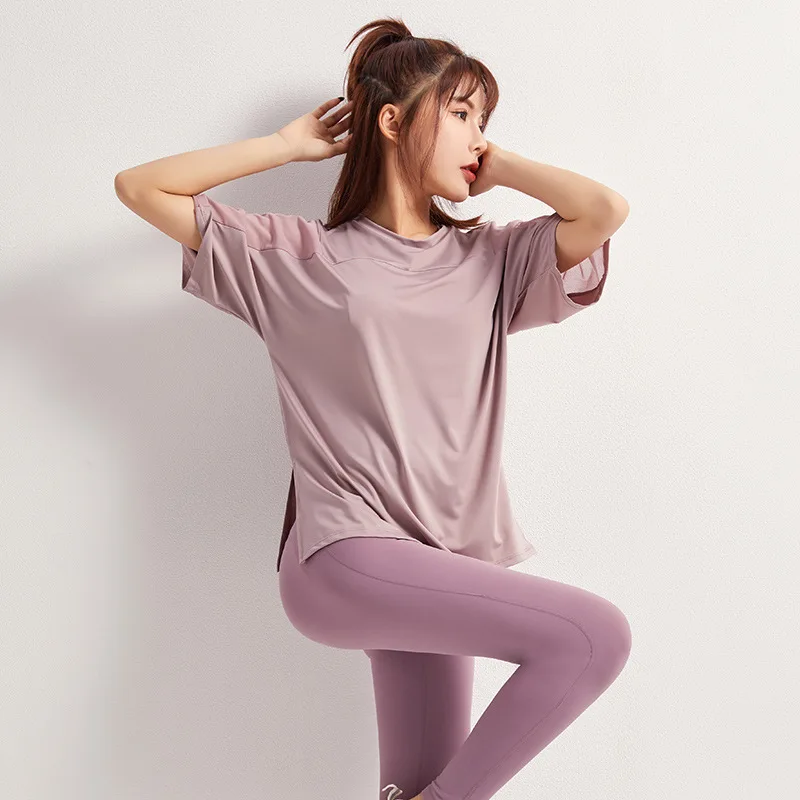 Summer Fitness Sports T-shirt Tops Women Outdoor Sports Loose Short Sleeve Stitching Gym Running Female Quick Drying Breathable sports t shirt sports shirt