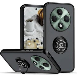 Kickstand Armor Matte Case with Ring Magnetic Holder and Stand - Shockproof Coque s for OPPO Reno 12F 5G (Black)