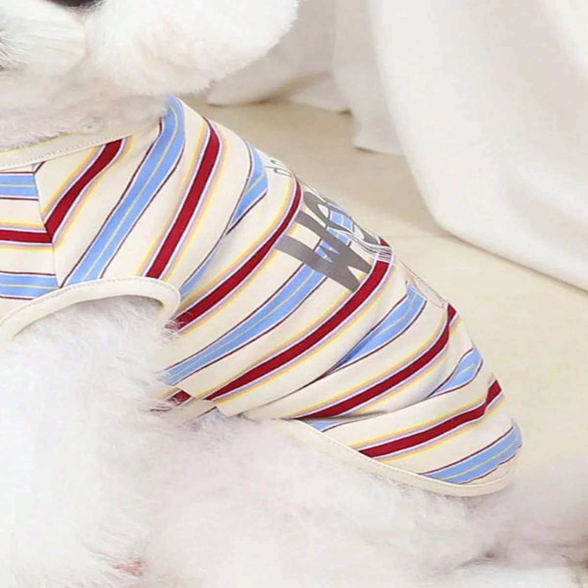 Pet Swing Bear Print Red Striped Vest Cat and Dog Cute Animal Theme Pet Clothing