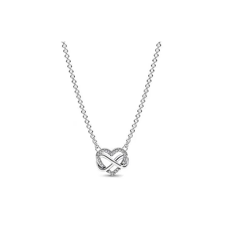 New 925 Sterling Silver Flame Heart Timeless Sparkling Pav é Closet Set Necklace Suitable for Original Charm Fashion DIY Jewelry