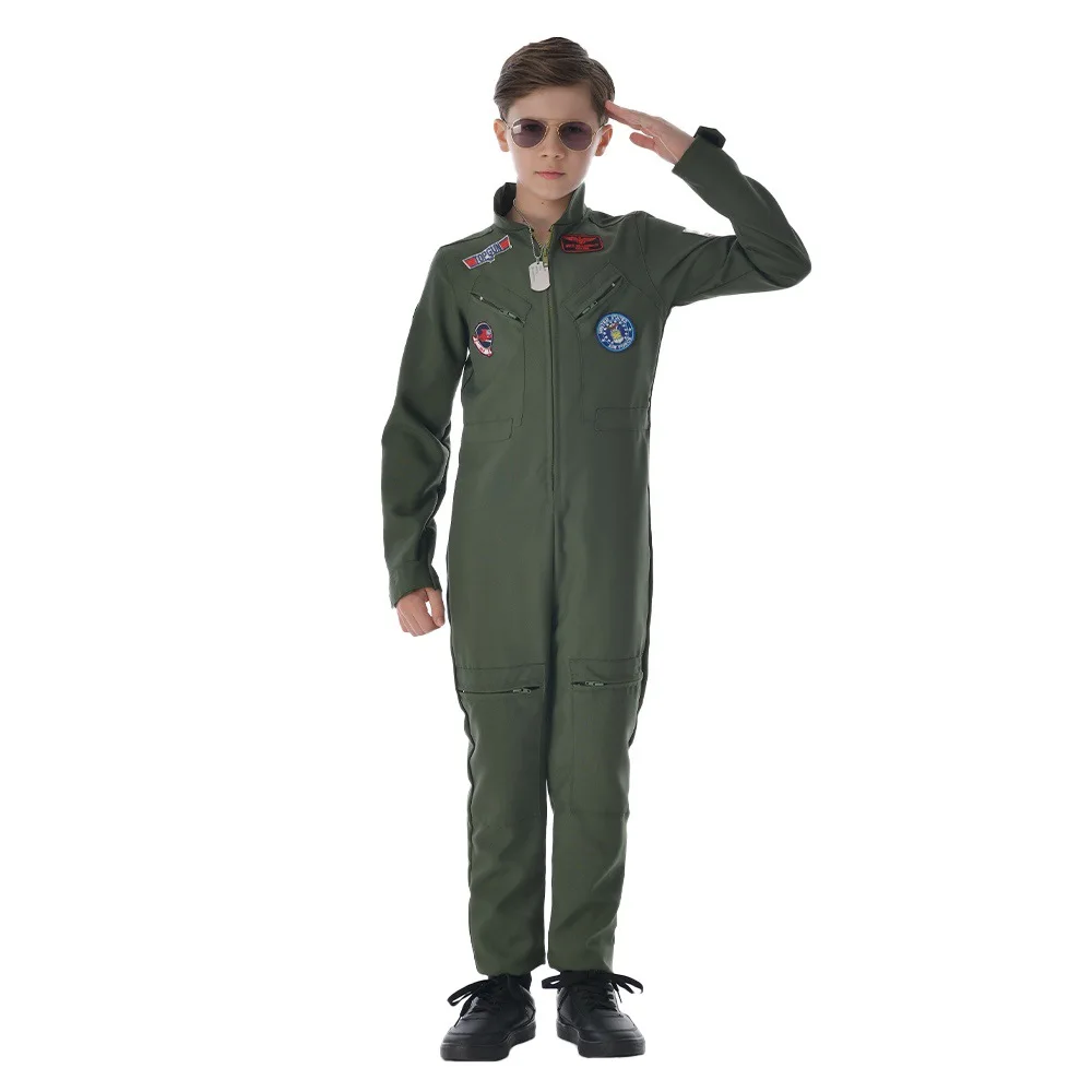 Bambini ragazzi film Top Gun Cosplay Military Pilot Costume per bambini  American Air Force Uniform Suits Boys Flight Army Jumpsuit| | - AliExpress
