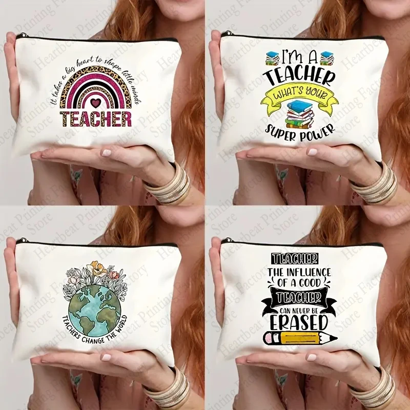 

Teacher Change The World Print Cosmetics Bag Pouch Bag Toiletry Bags Gift for Teacher Back To School Pencil Case for Teacher