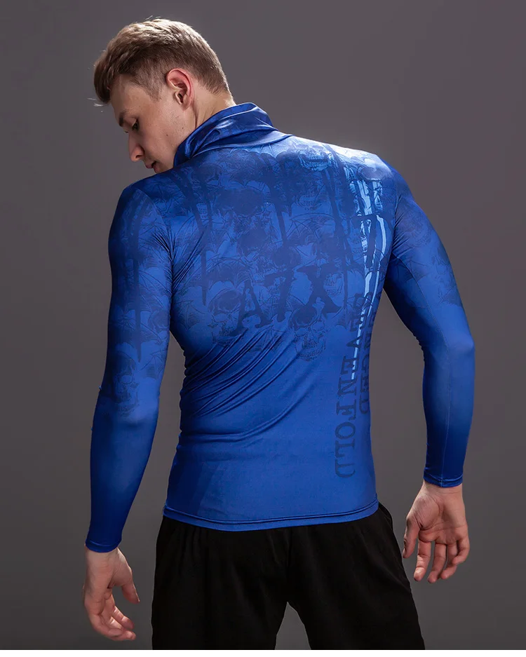 Enges, hochgeschlossenes Sport-T-Shirt für Herren, Kompressions-T-Shirt, geeignet für Fitnessstudio, Fitness, Outdoor, Radfahren, lange Ärmel – Detail 12