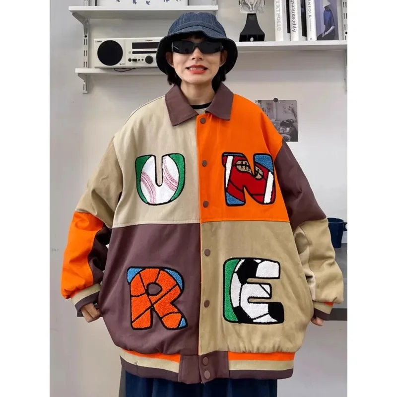 

Winter Thicken Jacket Men Vintage Letter Embroidery Patchwork Loose Korean Fashion Parkas Y2K Streetwear Coats Jackets for Men