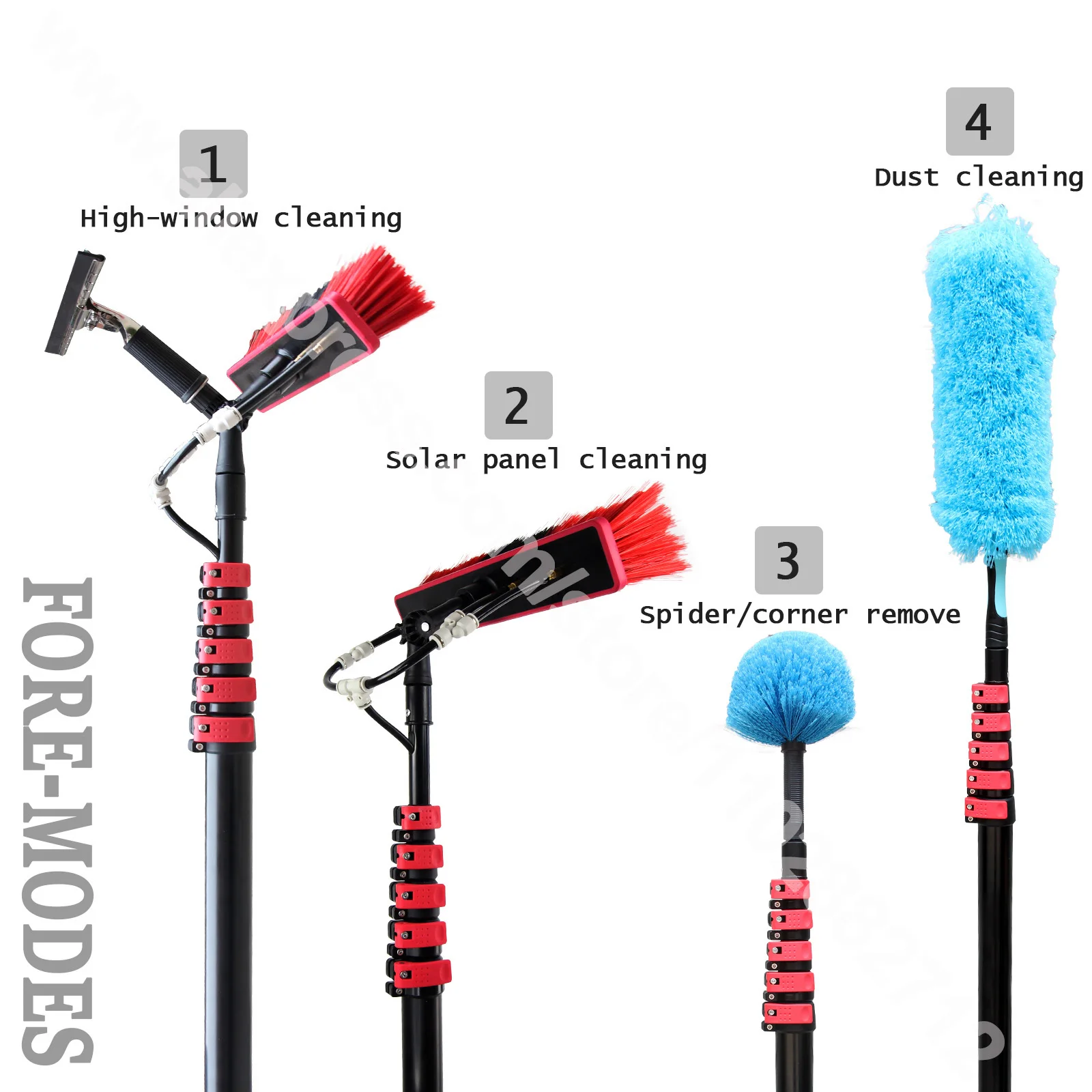 ブラシ ウィンドウクリーニングロッド、給水格納式ブラシ、ソーラーパネル