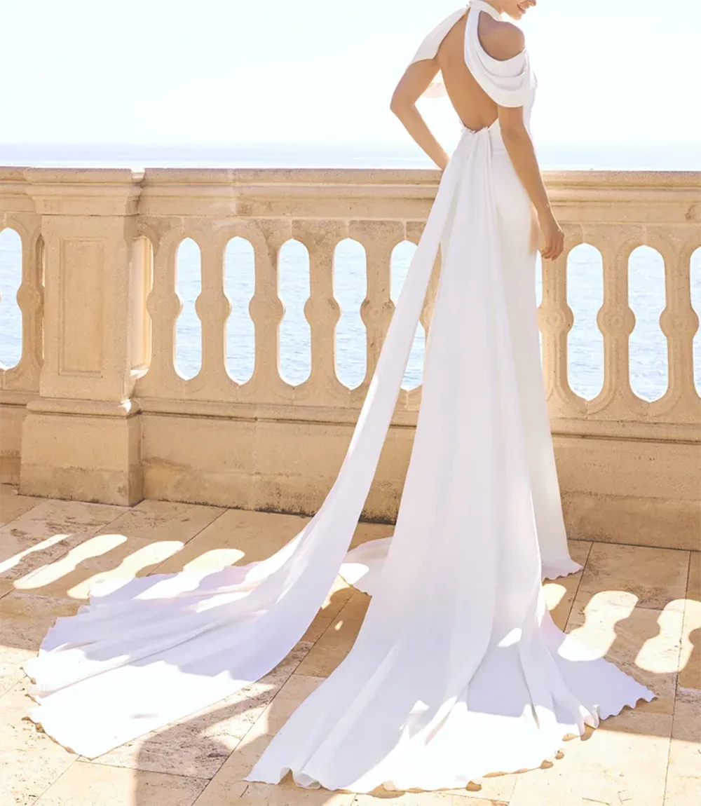 Mryarce Minimalistisches Meerjungfrau-Brautkleid mit Neckholder-Ausschnitt, abnehmbarer Schleppe und Stretch-Multi-Wear-Hochzeitskleidern – Detail 8