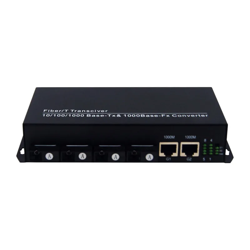 PINWEI 10/100Mbps 4 SC with 2 Gigabit RJ45 Ports 20KM 1310nm 1550nm Fiber Optic Media Converter Optical Transceiver
