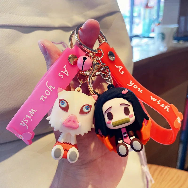 Cartoon Anime Figure Pendant Kamado Tanjirou Nezuko Agatsuma Zenitsu Key Chain Women Dackpack Car Pendant Key Ring