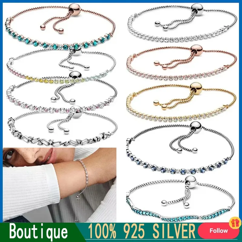 New Women's Popular Bracelet% 925 Silver Original Logo Brilliant Tennis Bracelet DIY Charm Jewelry Gifts Fashion Light Luxury