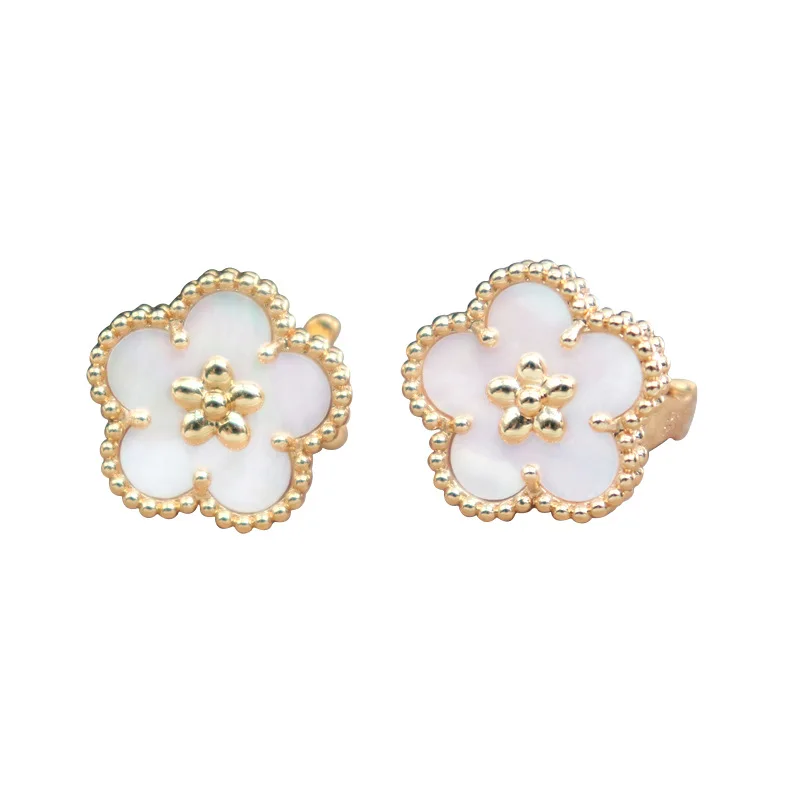 New in Blossom Earring Natural White Shell Stud Earrings 18k Gold Plated Jewelry Set Bracelet Necklace for Women