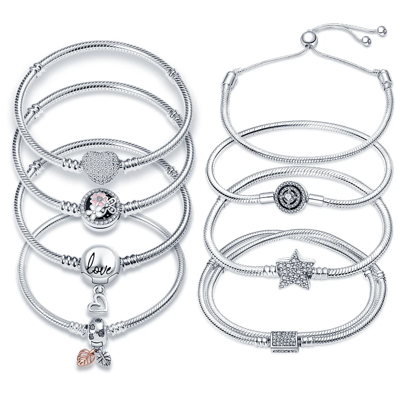 Silver Bracelet 100% Real 925 Fit Original Design Beads Charms Bangle DIY Jewelry Making Gift For Women