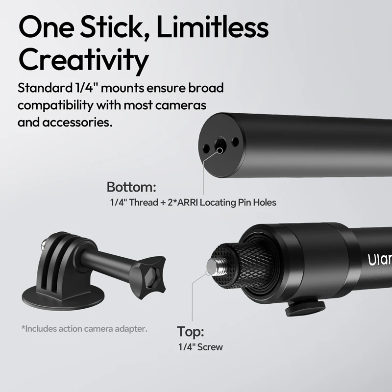 Ulanzi VL04 Action Camera Quick Release Extension Pole 1.1M Flexible Length for Outdoor Travel Vlog Livestreaming Photography