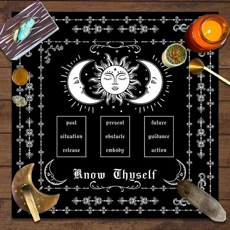 1pc Tarot card tablecloth, moon phase flowers, pagan card game decoration, altar tablecloth, witchcraft decoration tablecloth 2