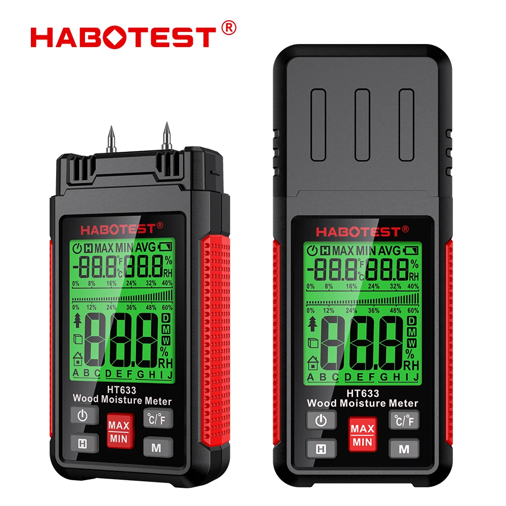 HABOTEST HT633 Digital Wood Moisture Meter Professional 0~57% Timber Hygrometer Portable Tool LCD Display Timber Damp Detector Wood Moisture Meter
