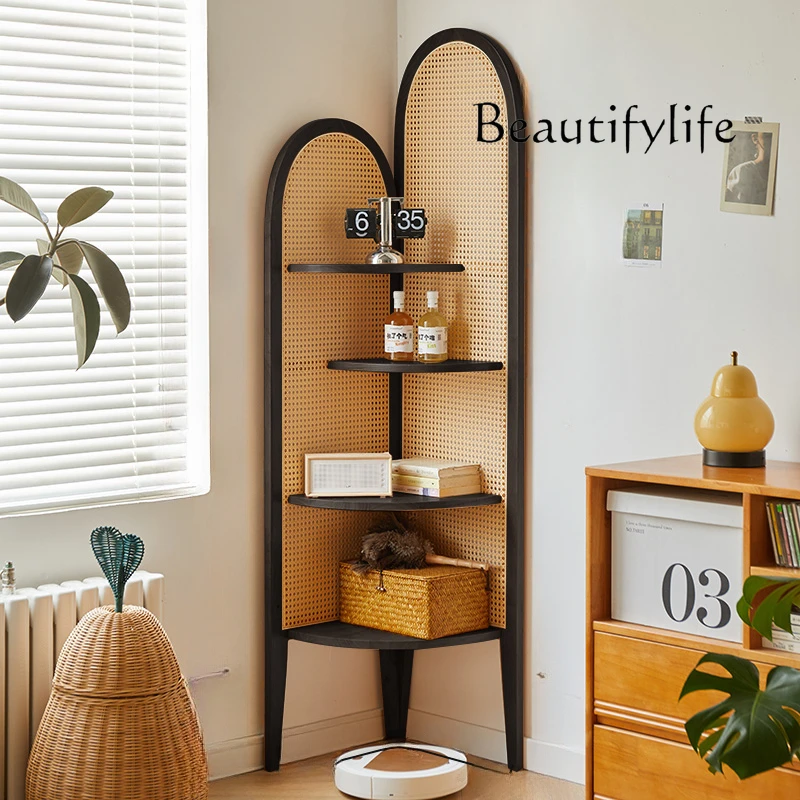 

Wood Rattan Woven Wall Triangle Drop Shelf Screen Hallway Sofa Edge Partition Storage Bookcase