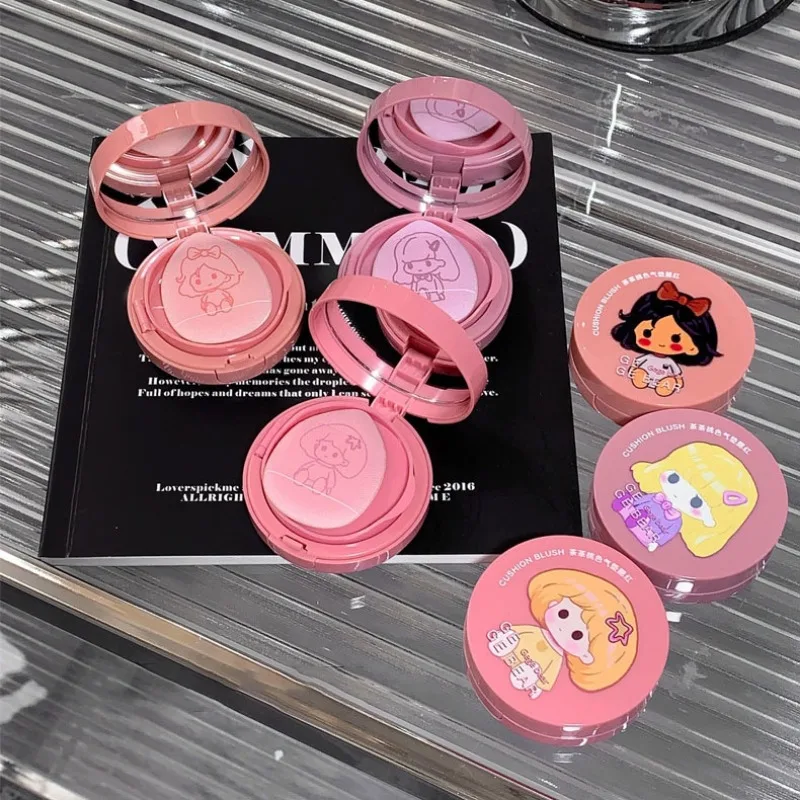 Girl's Air Cushion Blush Cream Strawberry Pink Face Blusher Natural Matte Cheek Tint Rouge Contour Mousse Blush with Sponge Puff blush cream cream blusher facial blusher