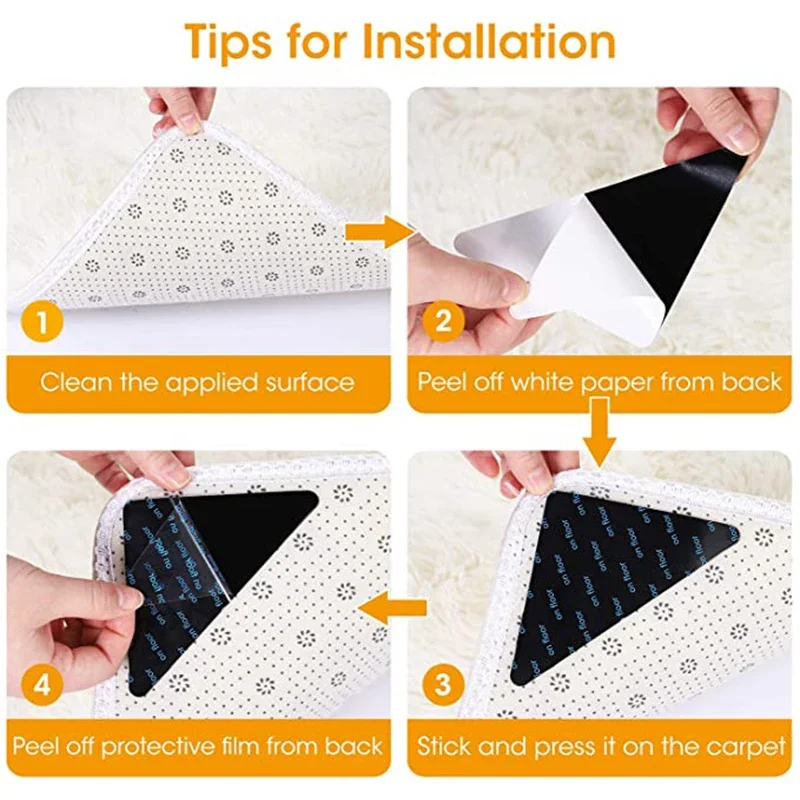 4/8Pcs Home Floor Carpet Mat Grippers Non-Slip Rug Rubber Pad Triangle Fixed Sticker Reusable Washable Silicone Grip Sticker Pad