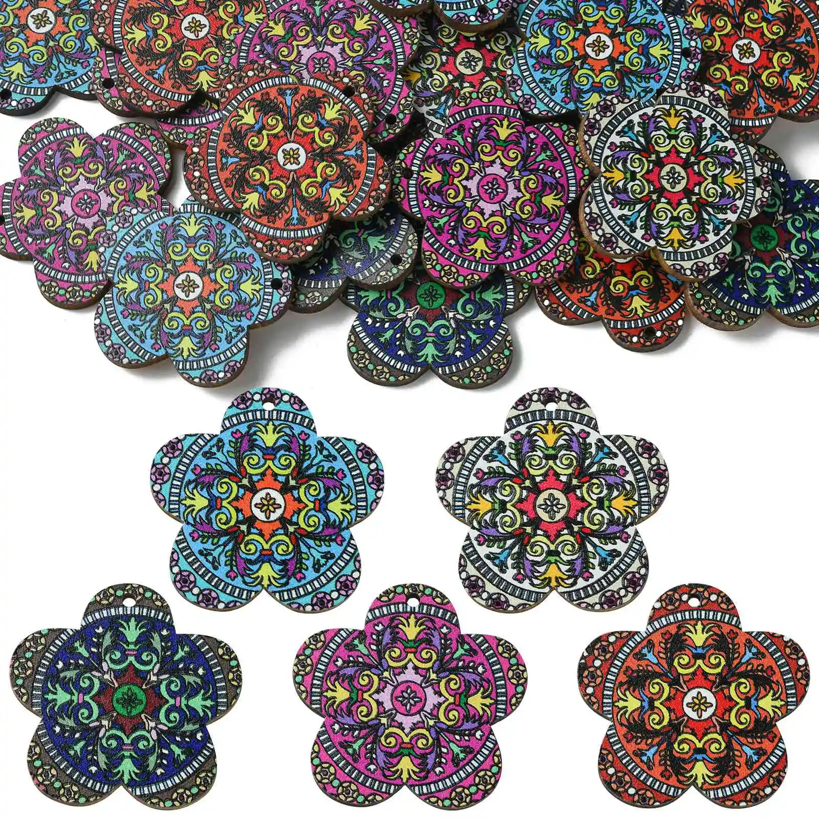 Panda hall 30pcs 5 Stile Holz blumen anhänger Vintage Blumen blumen anhänger für DIY Halskette Ohrringe Schmuck herstellung