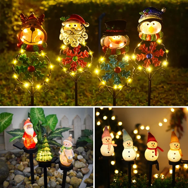 LED Solar Santa Claus Snowman Christmas Lights Outdoor Waterproof Lawn Garden For Yard Party Christmas Decoration New Year 2024