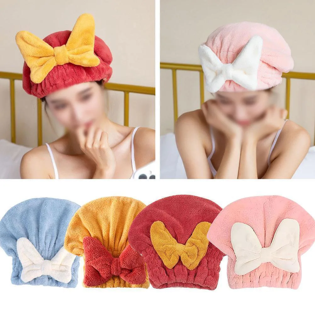 

Hair Towel Bowknot Wrap Towel Quick Hair Drying Bath Towels Super Absorbent Wrap Towel Hat Cap Bathroom Accessories