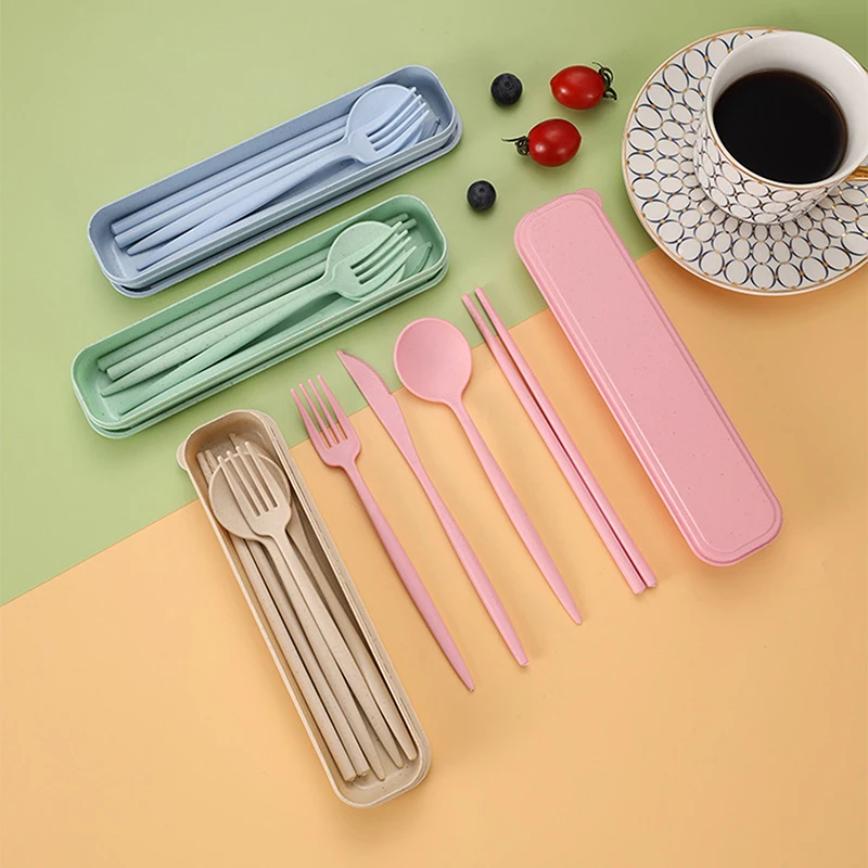 Eco-Friendly Wheat Straw Cutlery Set with Portable Case – Reusable Utensils Pack