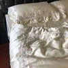 800TC Lyocell Bamboo Fiber Soft Silky Bedding Set Rose Floral Embroidery Lace Ruffles Duvet Cover Flat/Fitted Sheet Pillowcases 3