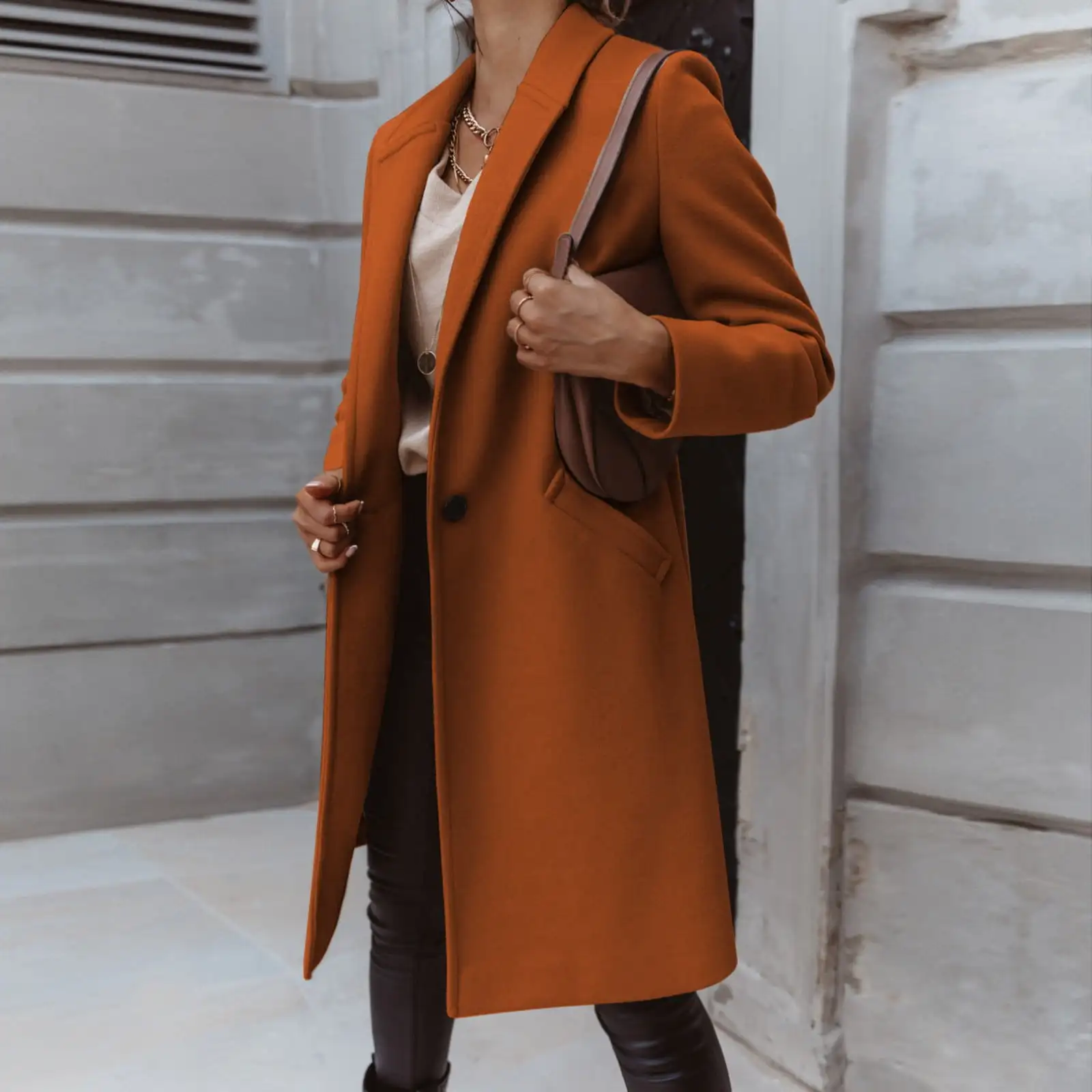 Women Breasted Drop Shoulder Coat Winter Long Trench Pea Coat,Winter Mid-Long Trench Collar Breasted Coat