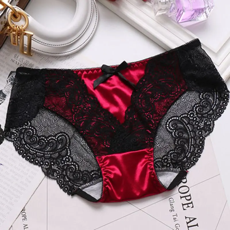 Women's Sexy Lace Panties Ladies Seamless Transparent Panties Breathable Lace Low Rise Large Size Cotton Crotch Briefs