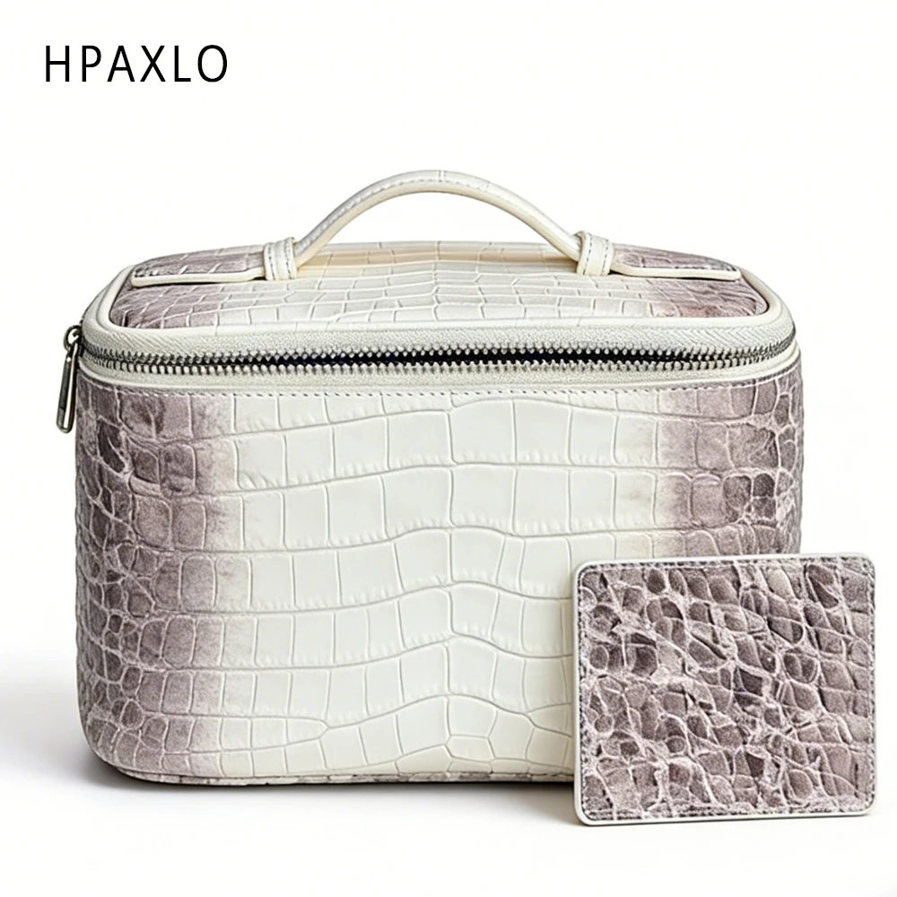 Luxury Embossed Crocodile Leather Makeup Bag Travel Toiletry Organizer Portable Cosmetic Pouch Women Storage Practical Durable 1